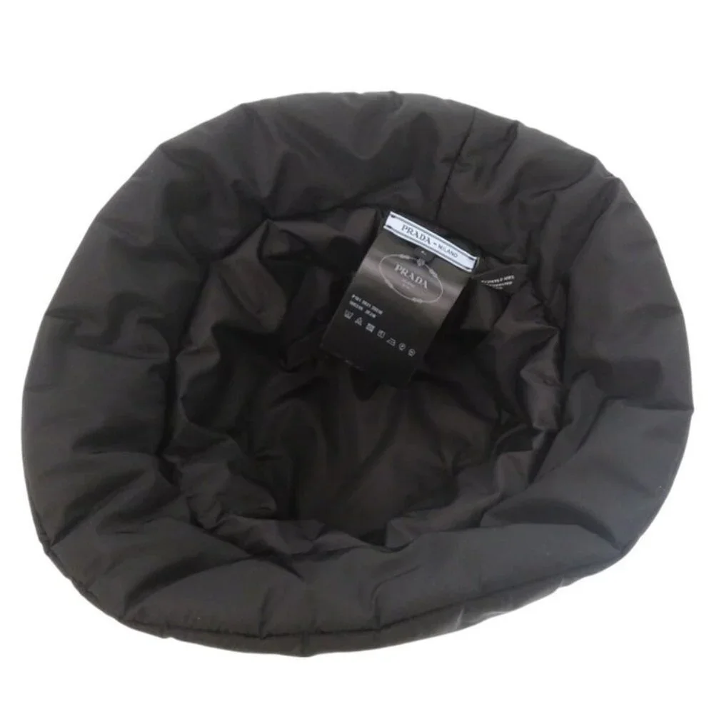 Prada Re Nylon Logo Print Volume Bucket Hat Polyester Polyamide Black 0673 - Picture 7 of 9